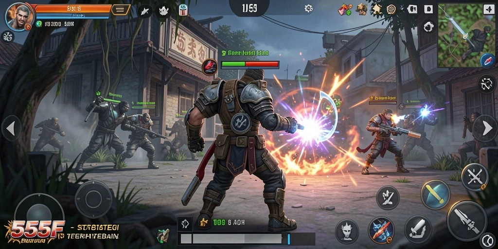 Tampilan gameplay mendebarkan dari 555F dengan strategi mendalam.