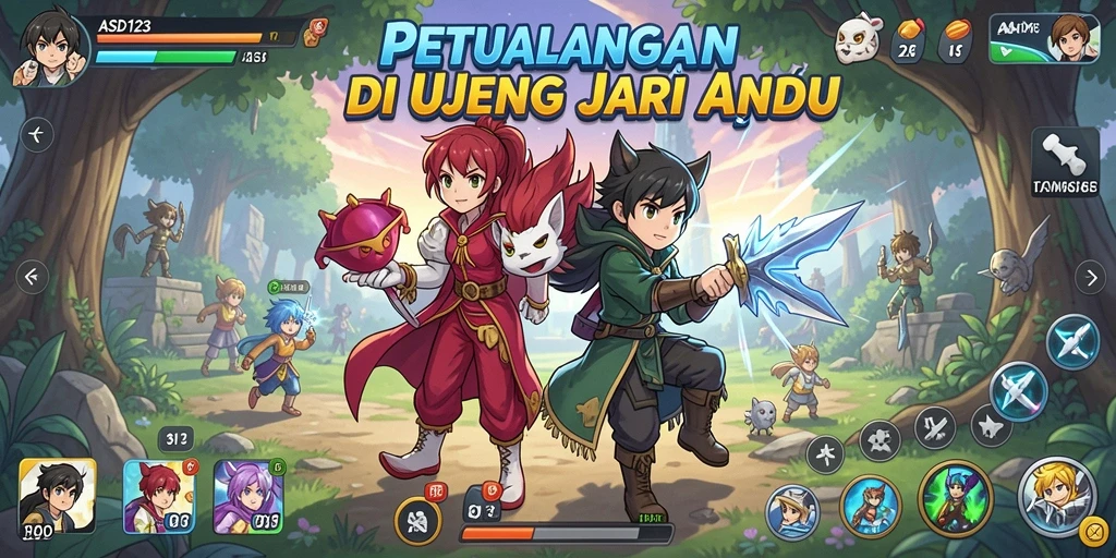 Tampilan gameplay dari ASD123 di dunia Anime yang penuh warna.