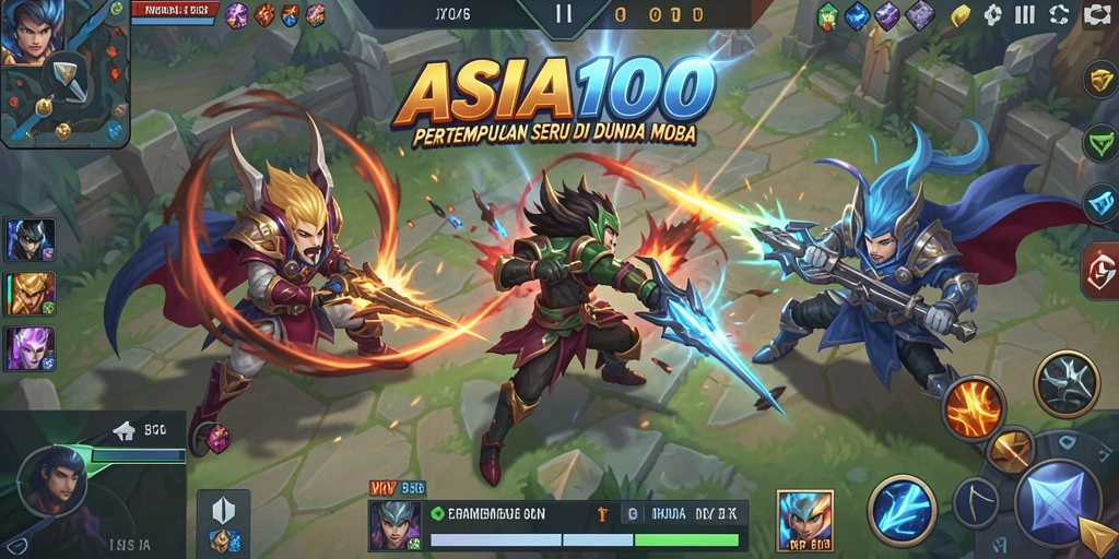 Tampilan gameplay seru ASIA100 dalam aksi MOBA.