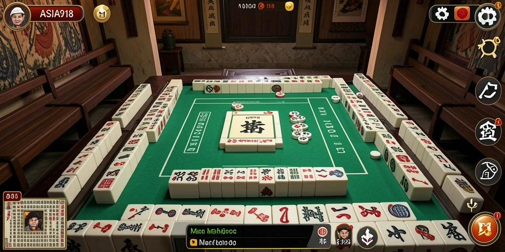 Screenshot gameplay ASIA918 menampilkan suasana permainan Mahjong yang seru.