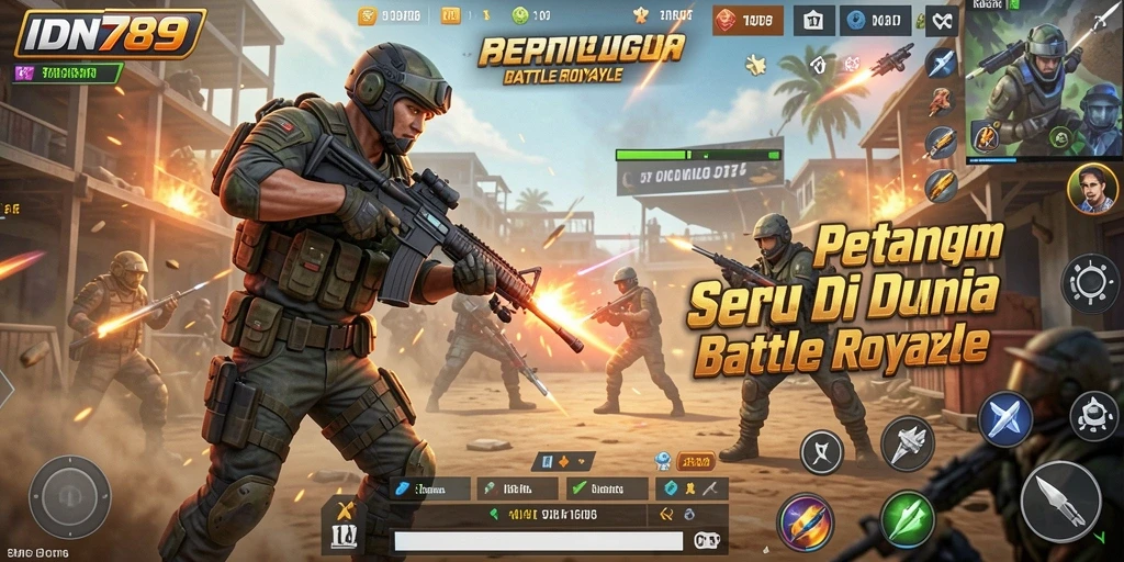 Screenshot menunjukkan pemain bertarung di medan perang IDN789.