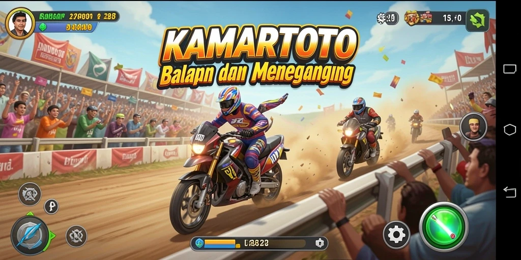 Tangkapan layar gameplay KAMARTOTO menampilkan balapan seru dan menegangkan.