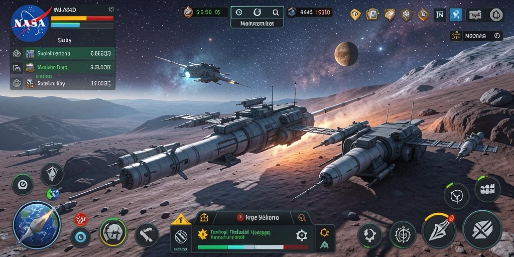 Tangkapan layar gameplay NASA4D yang menampilkan strategi mendalam dan pengelolaan sumber daya.