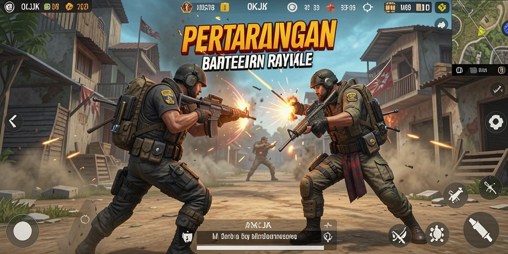 Tangkapan layar gameplay OKJK menampilkan aksi Battle Royale yang mendebarkan.