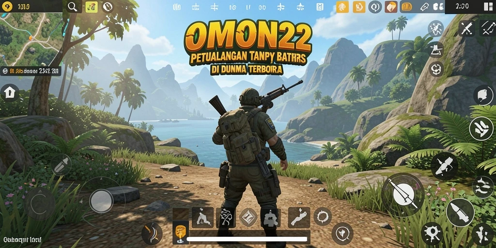 Screenshot gameplay OMON22 menampilkan petualangan menakjubkan di dunia terbuka.