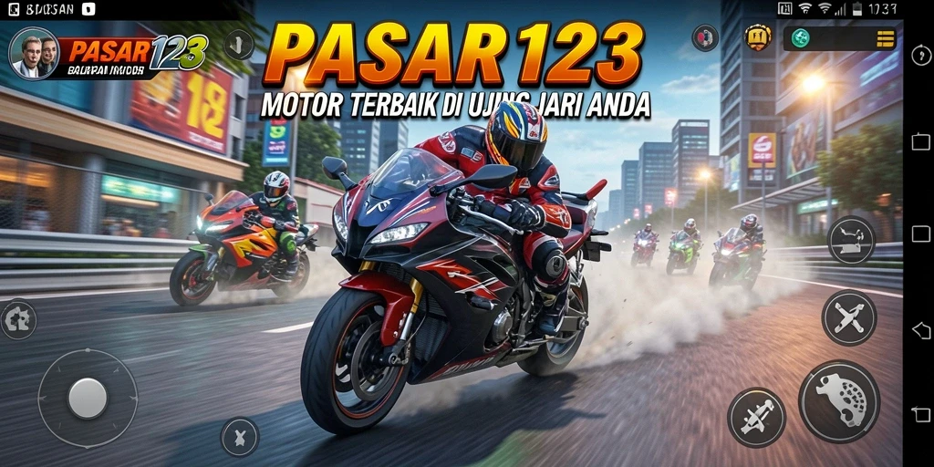 Screenshot gameplay PASAR123 menampilkan balapan motor yang intens.