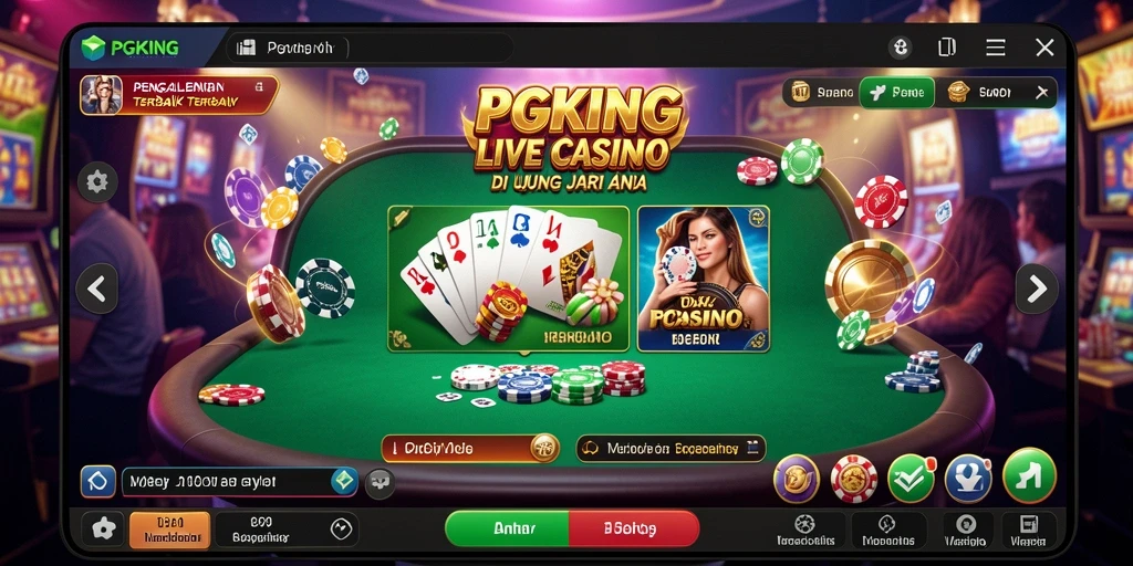 Screenshot gameplay Live Casino PGKING dengan dealer dan pemain interaktif.