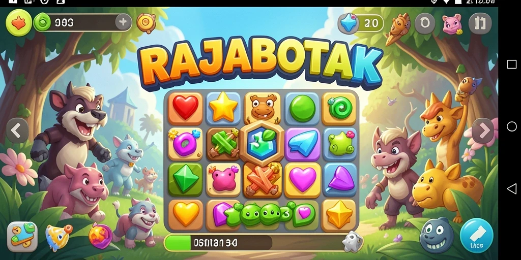 Tampilan game Match-3 yang berwarna dan seru dalam RAJABOTAK.