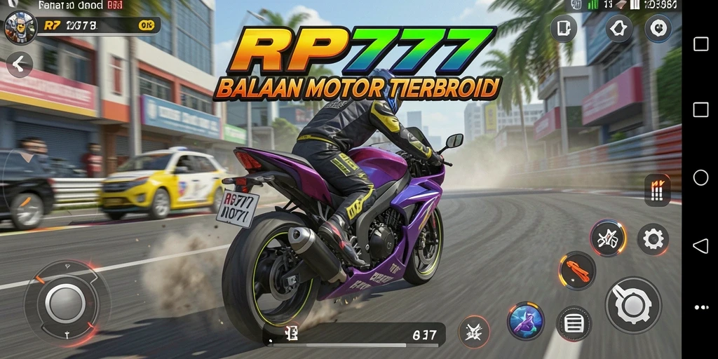 Screenshot utama menampilkan aksi balapan motor yang mendebarkan.