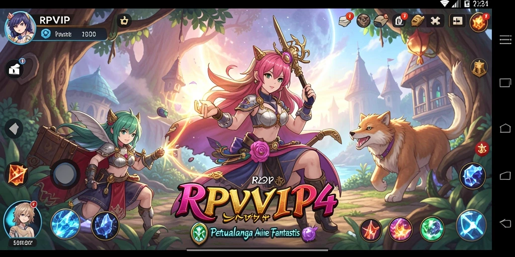 Screenshot RPVIP4 menampilkan aksi karakter yang penuh semangat dalam dunia anime.