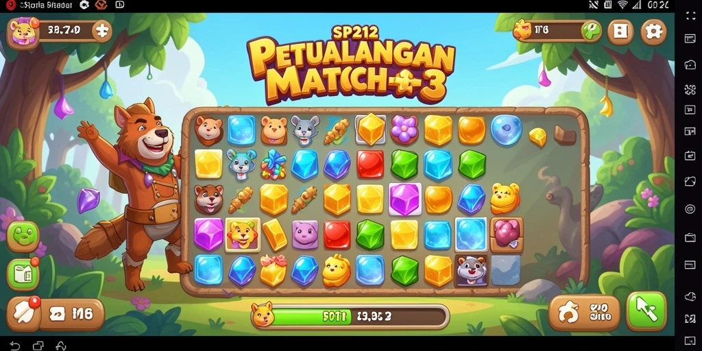 Screenshot menunjukkan gameplay seru SP212 dengan level Match-3.