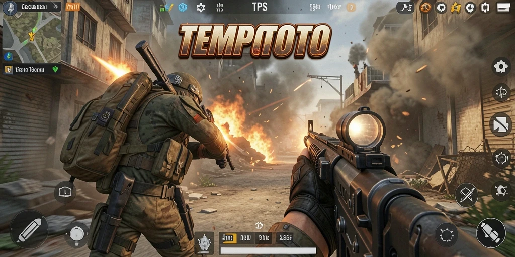 Screenshot TEMPOTOTO menunjukkan aksi seru dalam permainan TPS.